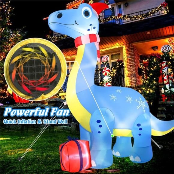 Christmas Inflatable Dinosaur, 9Ft Outdoor Christmas Decorations with Led Lights - Picture 4 of 6